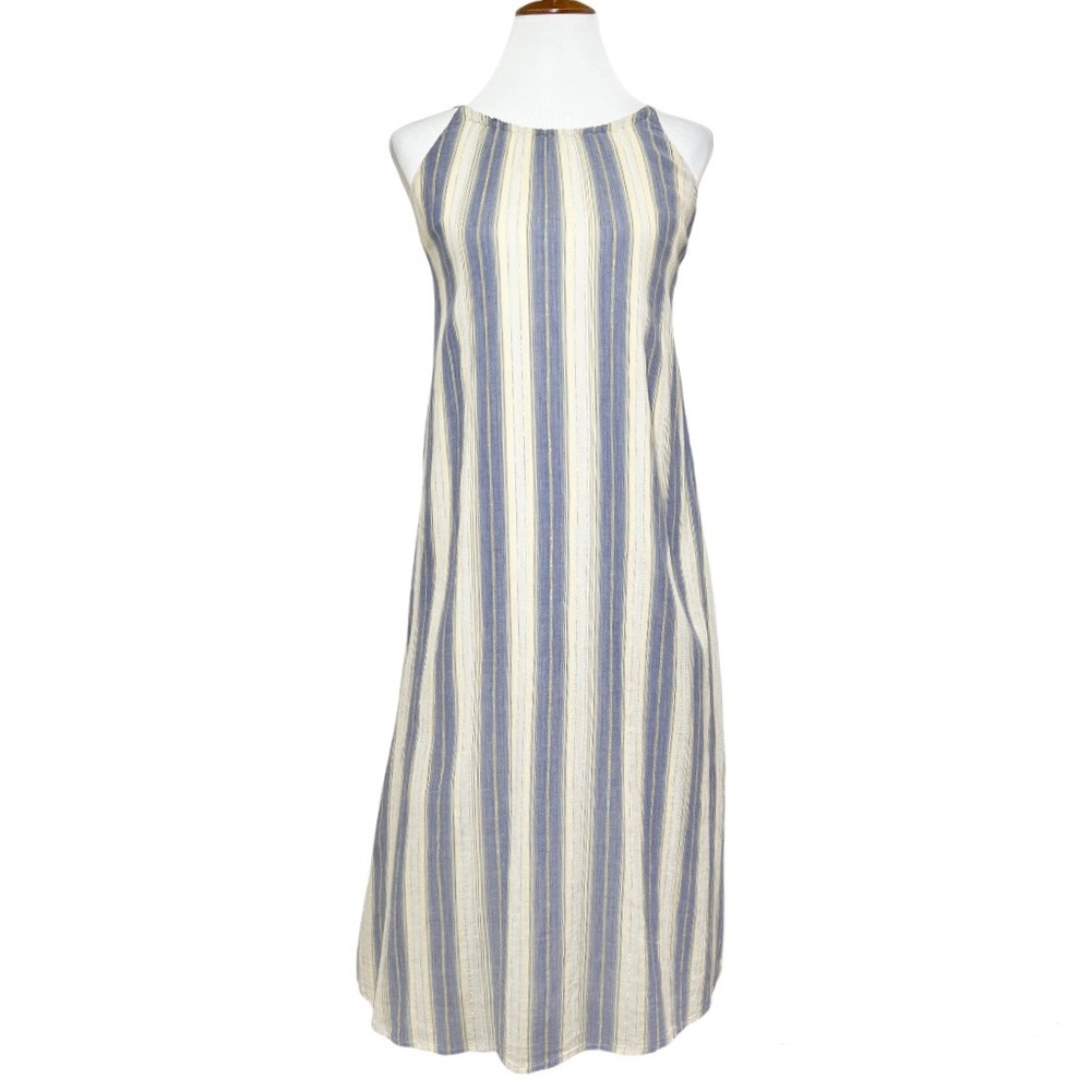 SOLD-Urban Outfitters Striped Chambray and Cream Midi Halter SunDress - Picture 2 of 15